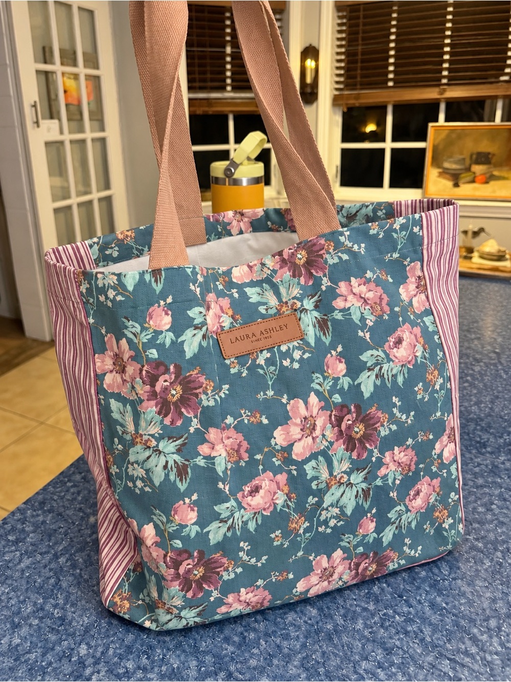 Laura Ashley Teal Floral Tote with Pink Accents